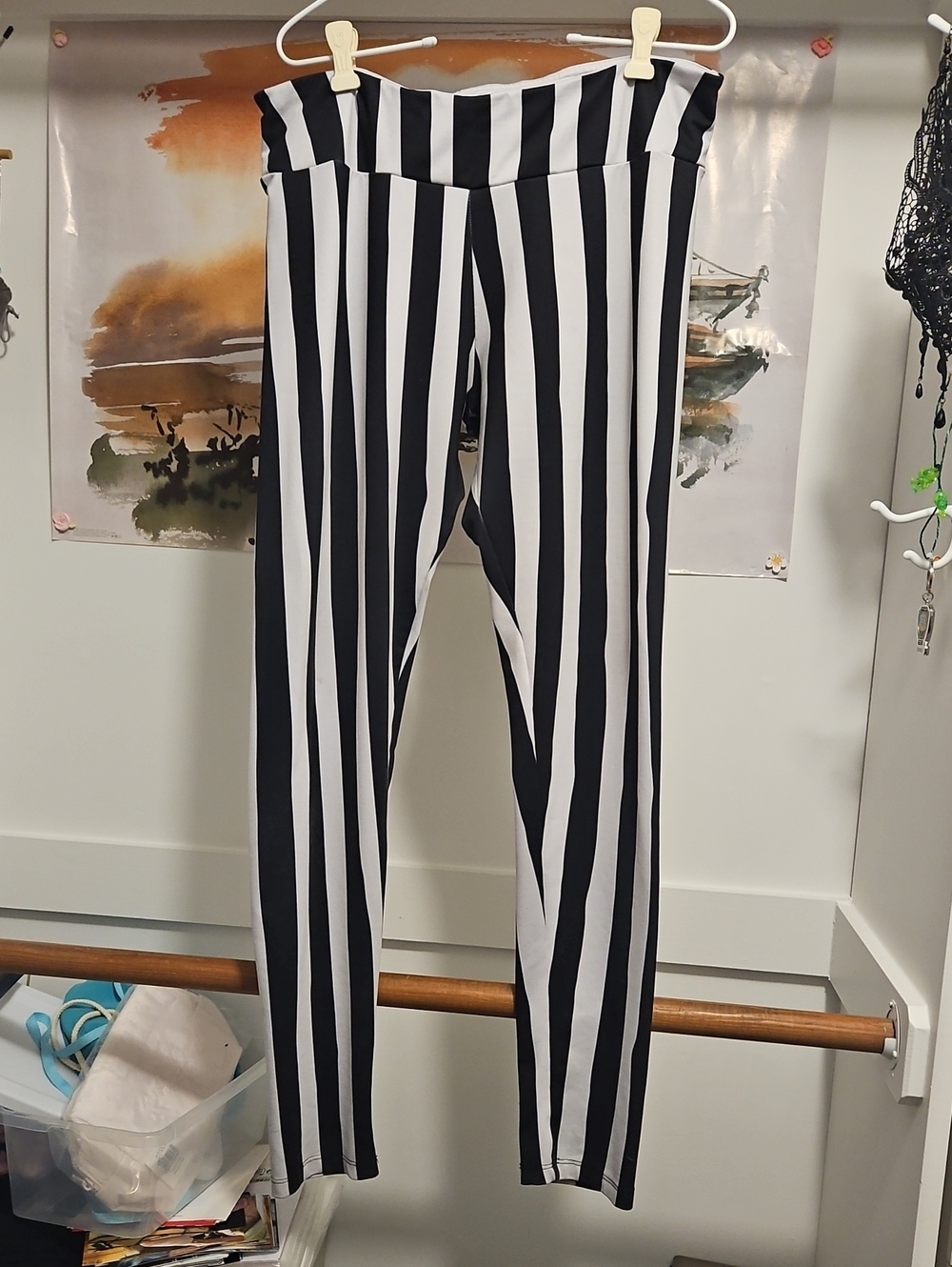 Black and White Vertical Stripe Leggings